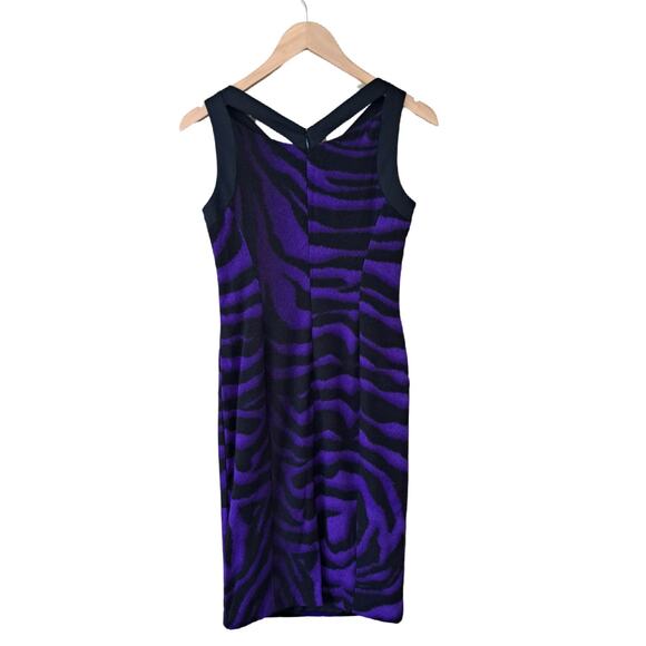 VERSACE Vintage 90s Sheath Dress Purple Black Tiger Zebra Size 40 IT XS 4 US - Picture 11 of 14